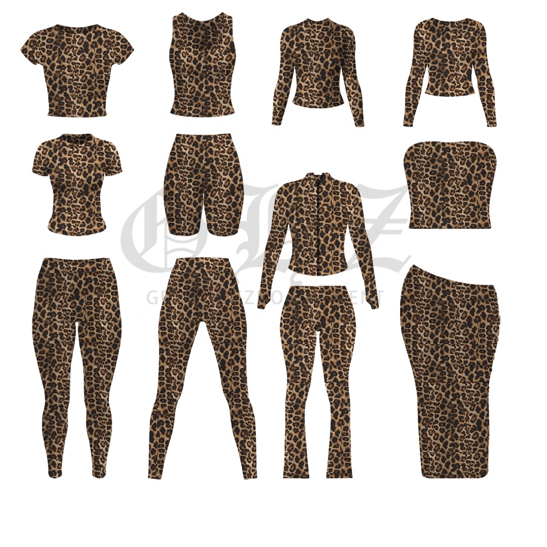 Y2K Clothing Custom Women's Plus Size Fall/Winter Tracksuit Embroidered Leopard Jersey Top with Pants Two Piece Set