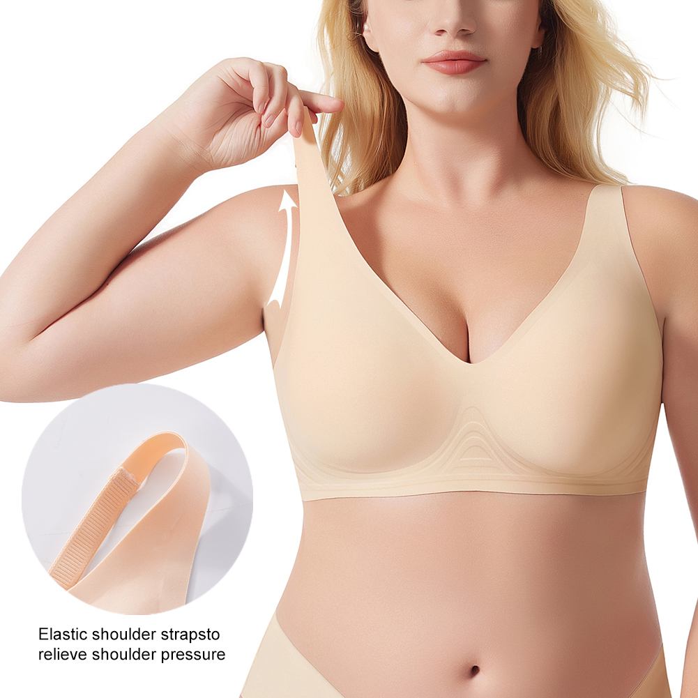 Plus Size Women's Thin Cup Seamless Breathable Jelly Halter Bra Push-Up Full Coverage Wire Free Sport Lingerie