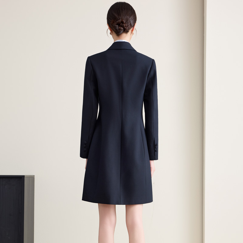 2025 Spring Autumn Black Suit-Style Trench Coat for Women High-End Casual Mid-Length Coat Double Breasted Long for Petite