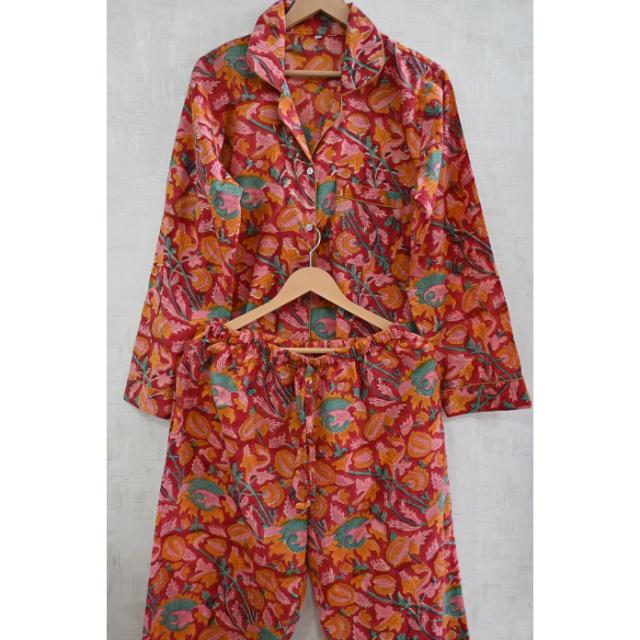 Women Summer Casual Floral Cotton Lounge Wear Pajama Set Breathable Quick Dry Soft Long Sleeve Intimate Sleepwear Nightwear