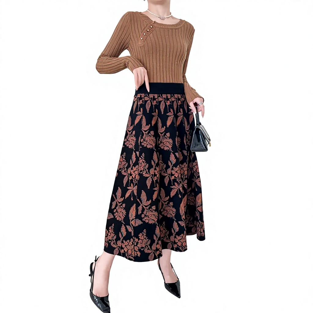 Elegant Women's Knitted High Waist A-Line Skirt Casual Office Work Autumn Winter OEM Custom Factory Wholesale