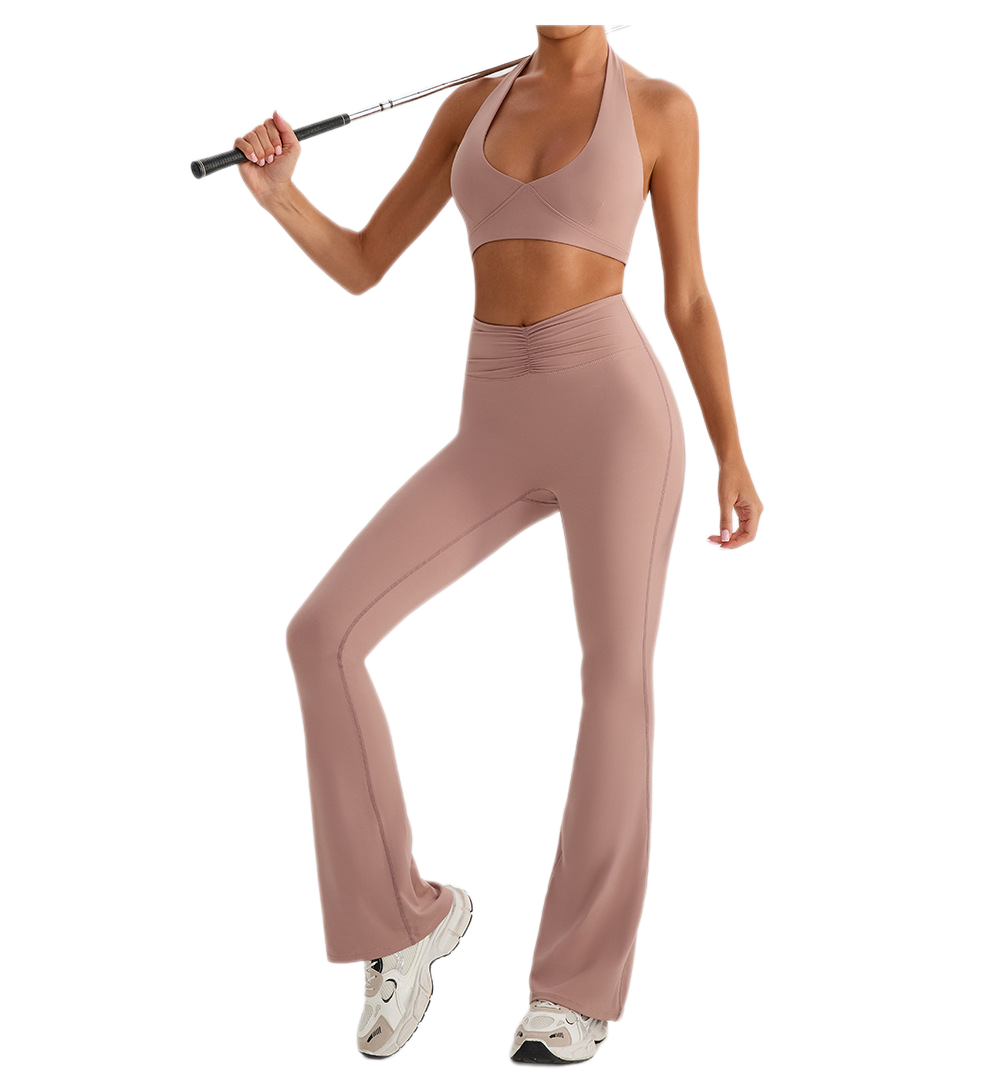 Under Lulu Custom Women Yoga Outfit Breathable Lightweight Strappy Halter Fitness Flared Pants Sportswear Yoga Set