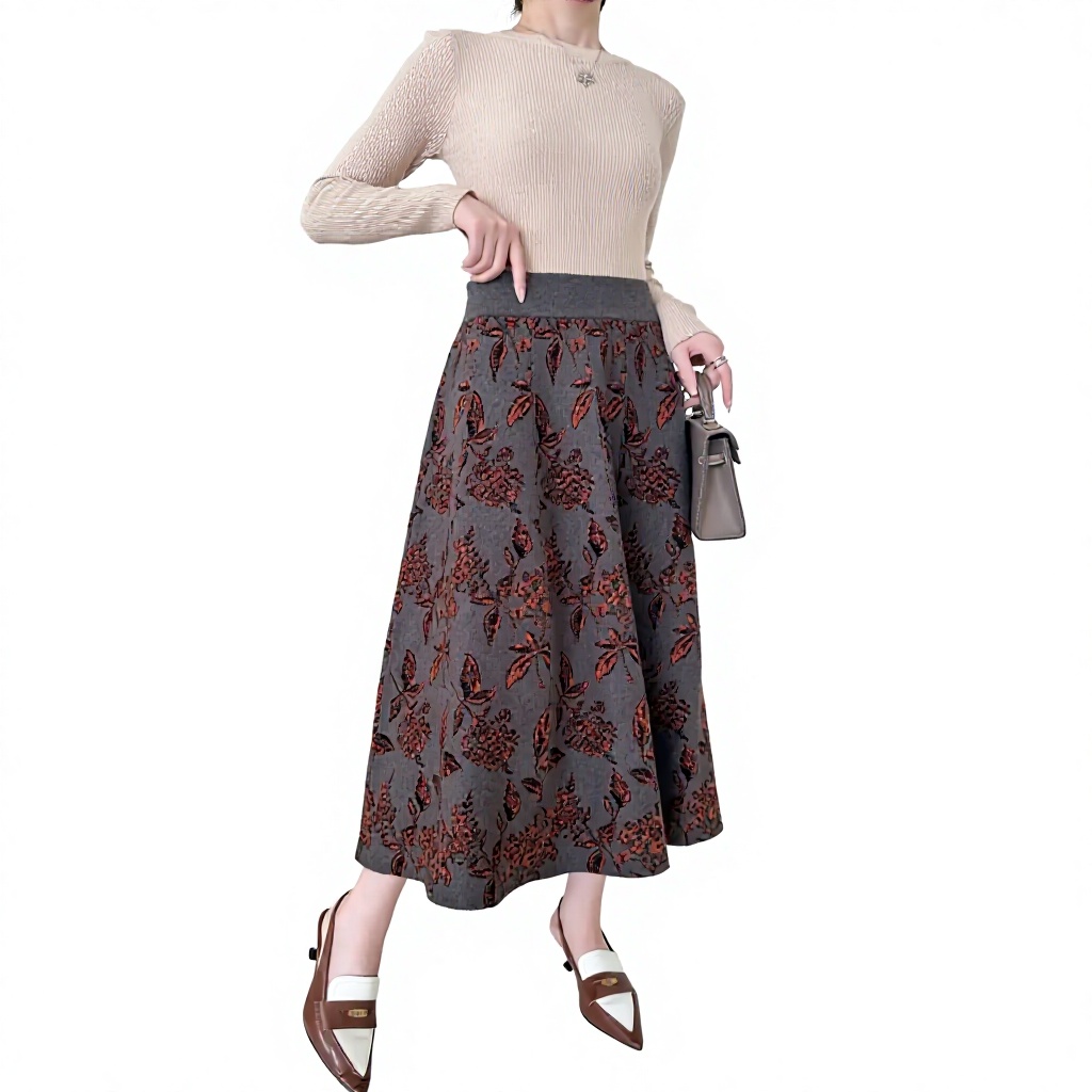 Elegant Women's Knitted High Waist A-Line Skirt Casual Office Work Autumn Winter OEM Custom Factory Wholesale