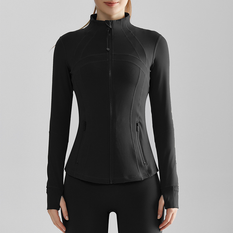 Women's Fashion Fitness Running Jacket - Stand-up Collar, Windproof, Zip-up, Slimming Fit with Pockets, Yoga Outerwear