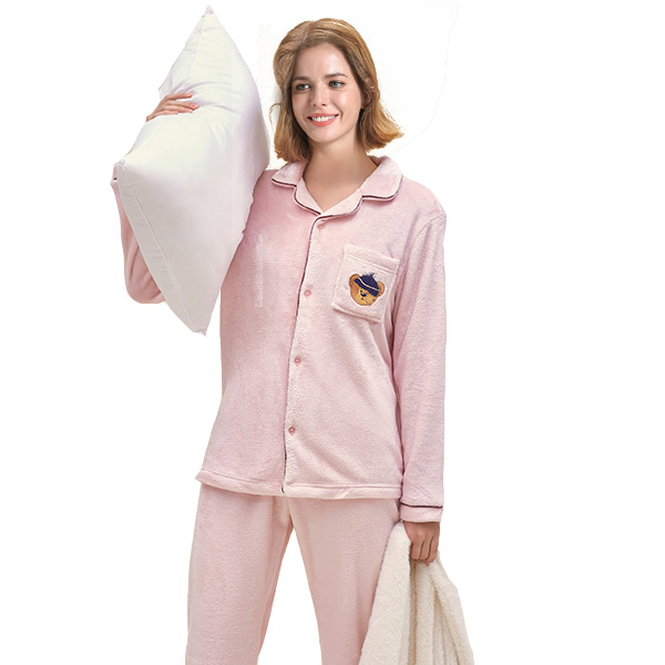 Women's Sleepwear Coral Fleece 2 Piece Sleepwear Lady Pajamas Suit