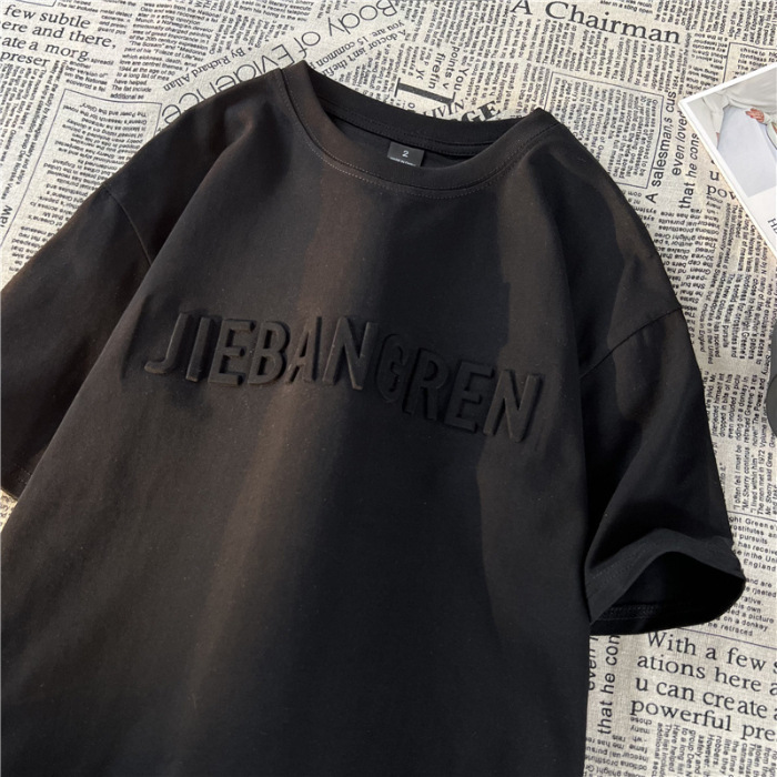 Premium Men's 100% Cotton Hip Hop Pullover T-Shirt Custom High Quality 3D Three-dimensional Bump Embossed Solid 260 Grams