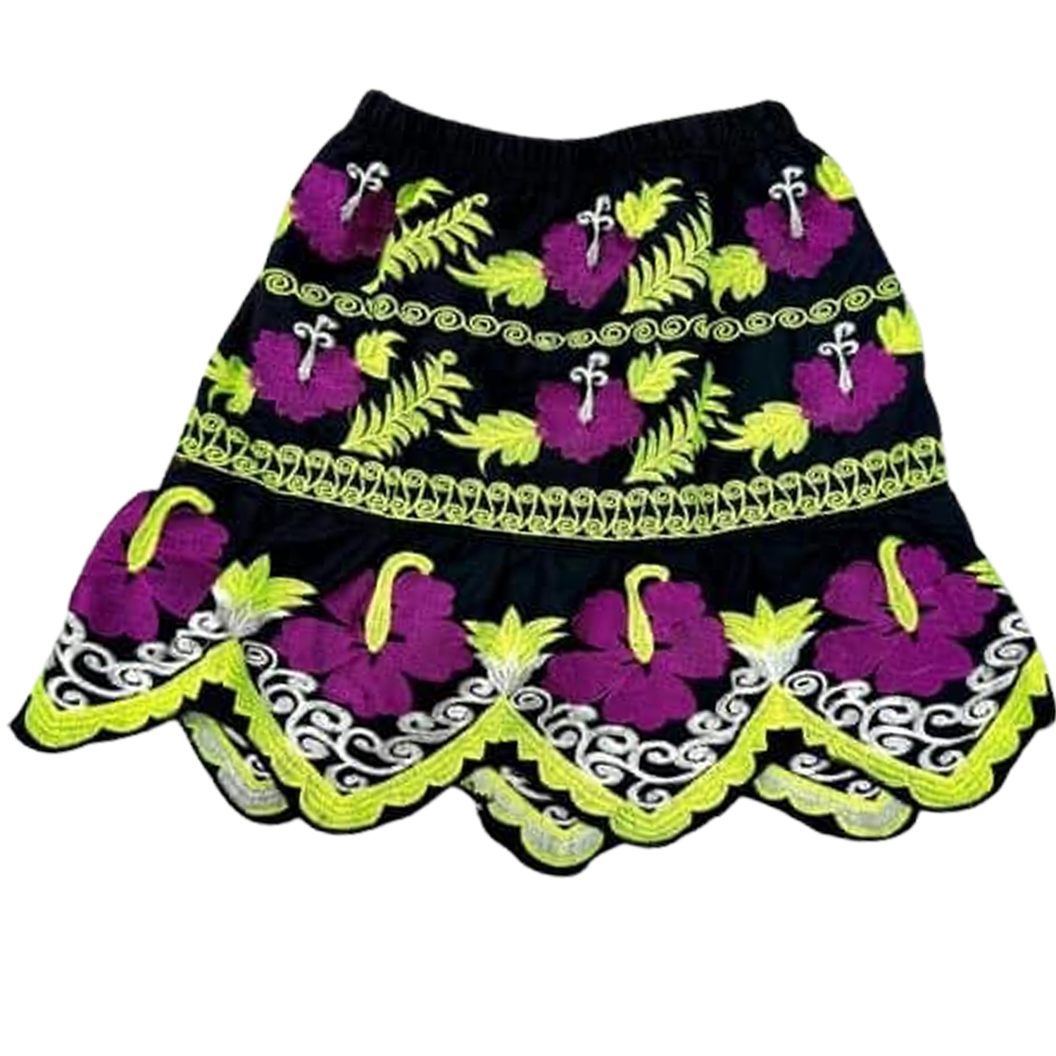 Women's Hippie Embroidered Short Skirt with Drawstring Hawaiian Style Traditional Belly Dance Workwear Embroidered Pohnpei Skirt