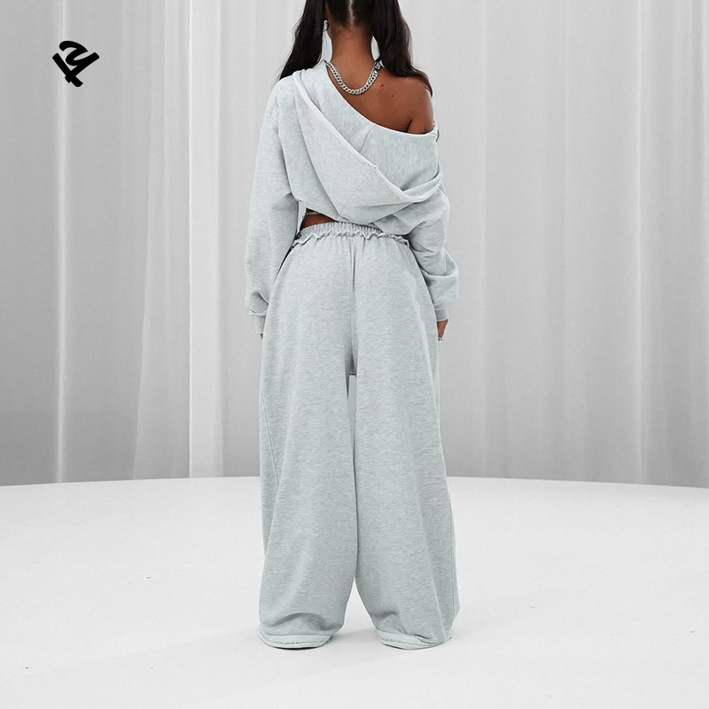 Plus Size Women's Sets Wholesale Streetwear Two Piece Cropped Zip up Hoodie and Oversize Joggers Set Curvy Women's Clothing