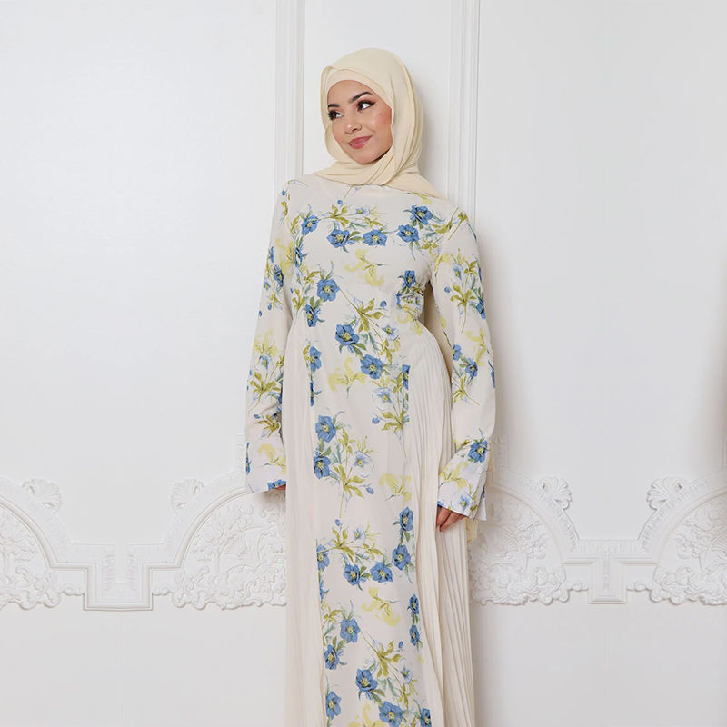 Elegant Floral Pleat Abaya Dress for Modest Fashion