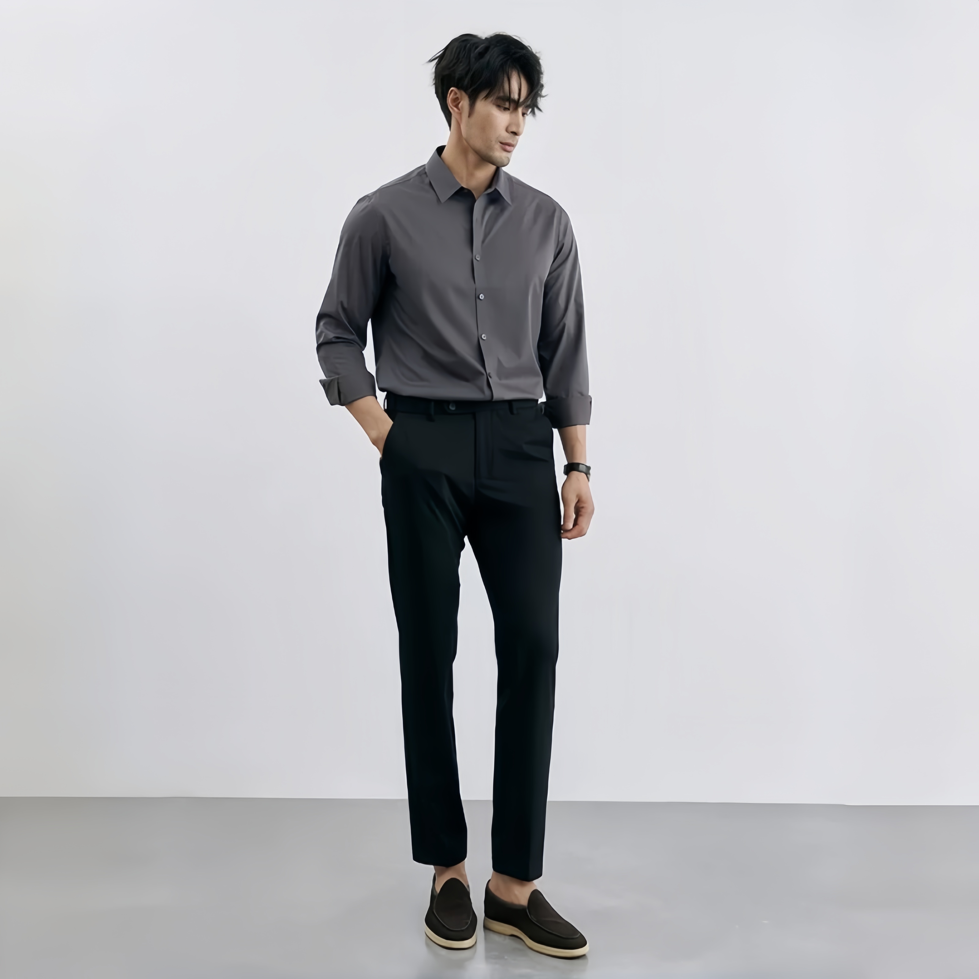 Mens Stretch Wrinkle Resistant Long Sleeve Business Shirt Comfortable Breathable Office Workwear for All Seasons