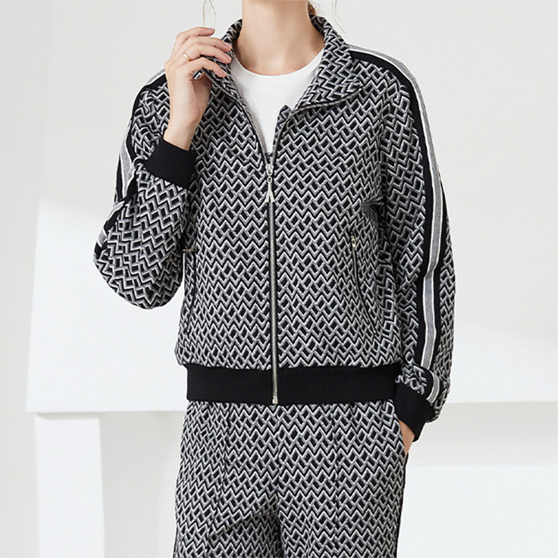 Custom Cotton Spandex Argyle Pattern Casual Knitted Women 2 Piece Set