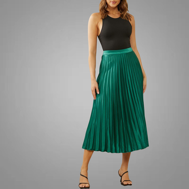 New Fashion Pleated Satin Skirt High Rise Elegant Plus Size Women's Skirts Dresses Casual Solid Midi Ladies Skirts