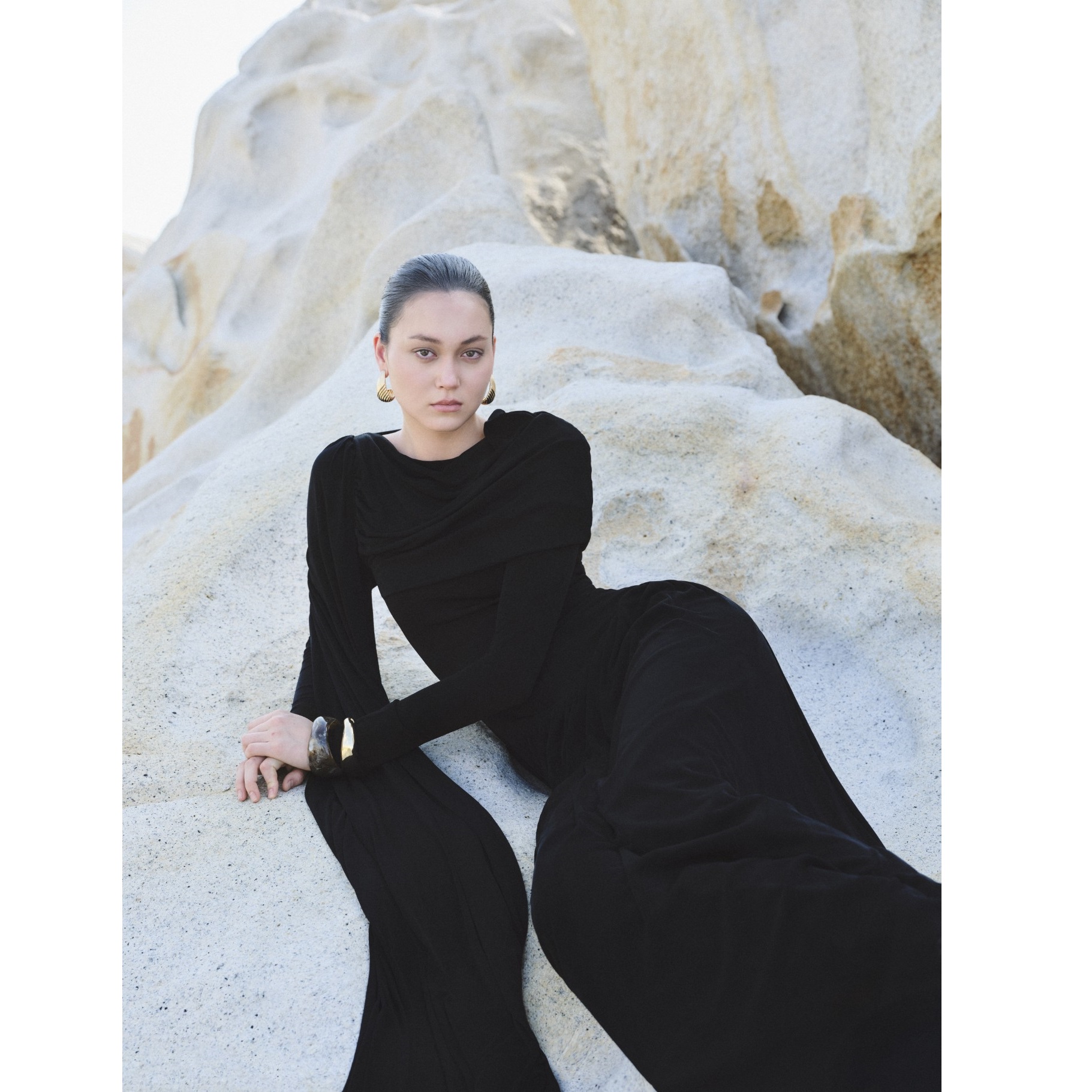 Wholesale Evening Dresses Elegant DANNY DRAPED LONG DRESS Long Sleeve 95% Acetate 5% Spandex Long Sleeve Womens Dresses