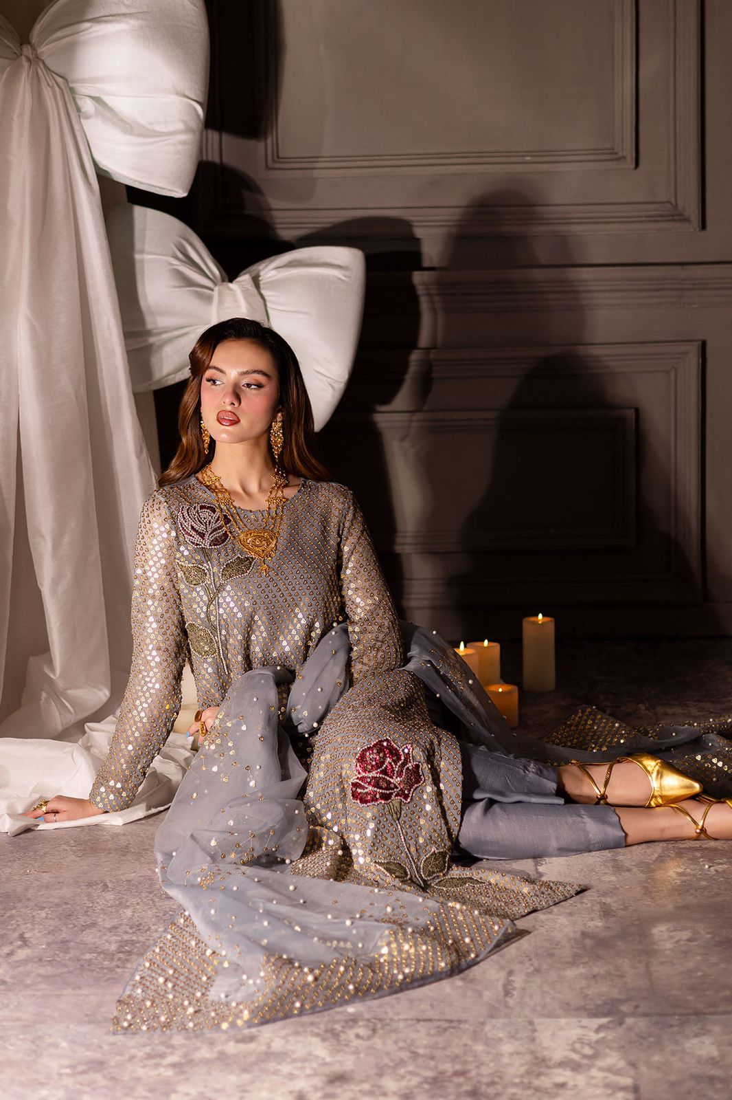 Luxurious Handmade Women's Evening Gown with Rhinestone and Pleat for Weddings and Formal Events