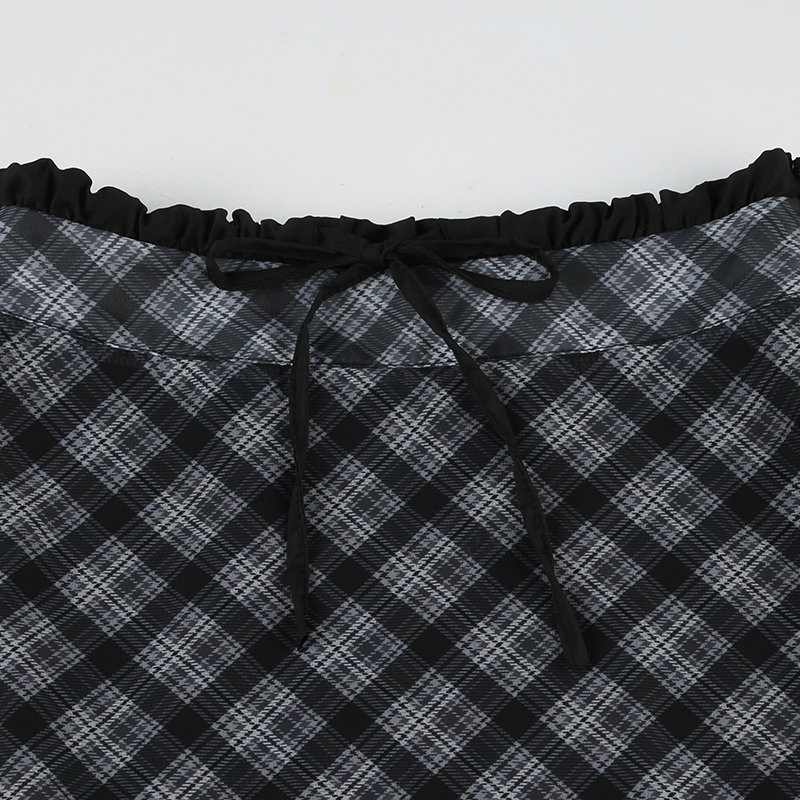 Casual Style Women's Plaid Knee-Length Chiffon Ruched Skirt