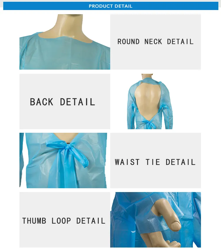 Blue CPE Gown Disposable CPE Isolation Gowns PE Gown Ttumb up Hospital Clothes Level 3