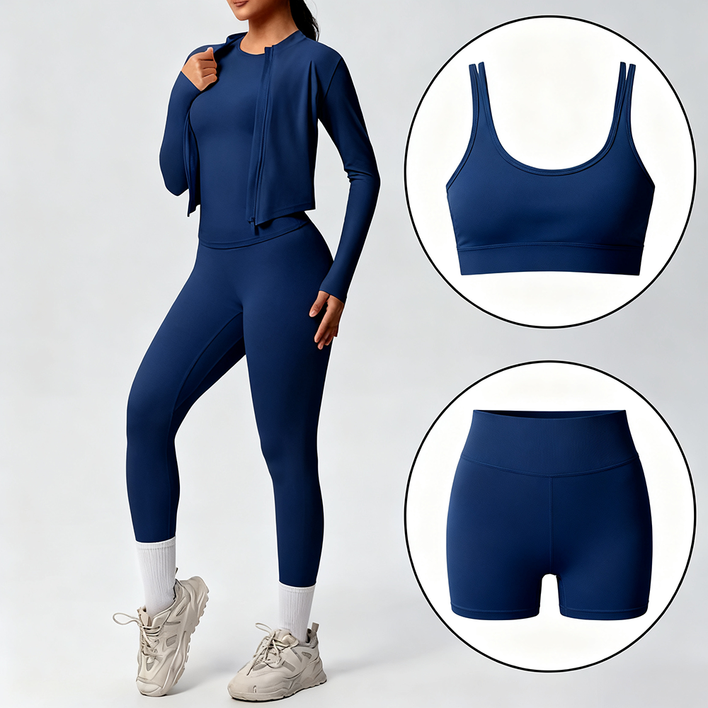 Women's 5 Piece Yoga Set Long Sleeve Zip Jacket Sports Bra High Waisted Leggings Shorts &amp; Tank Top Stretchy Workout Activewear