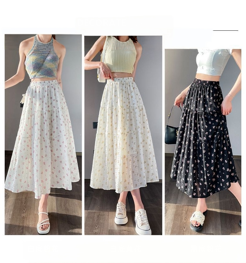 French Floral Embroidery Women's Midi Skirt Spring Summer 2025 New Fashion High Waist Slim Breathable Versatile Big Swing a Line