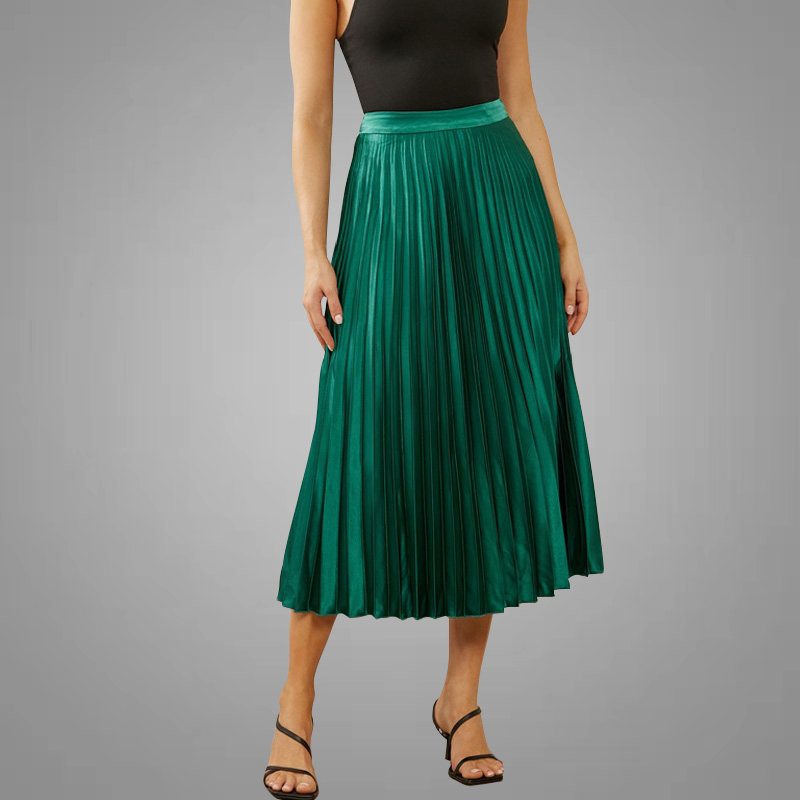 New Fashion Pleated Satin Skirt High Rise Elegant Plus Size Women's Skirts Dresses Casual Solid Midi Ladies Skirts