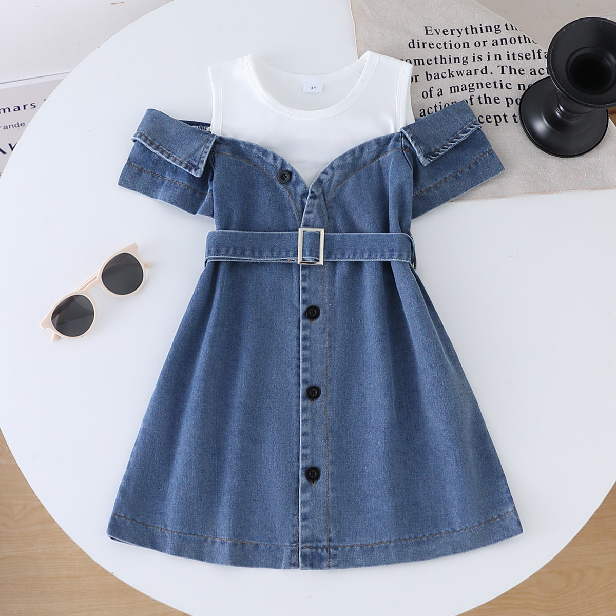 2026 Summer New Small and Medium Sized Splicing Cowboy Short Sleeve Irregular Dress