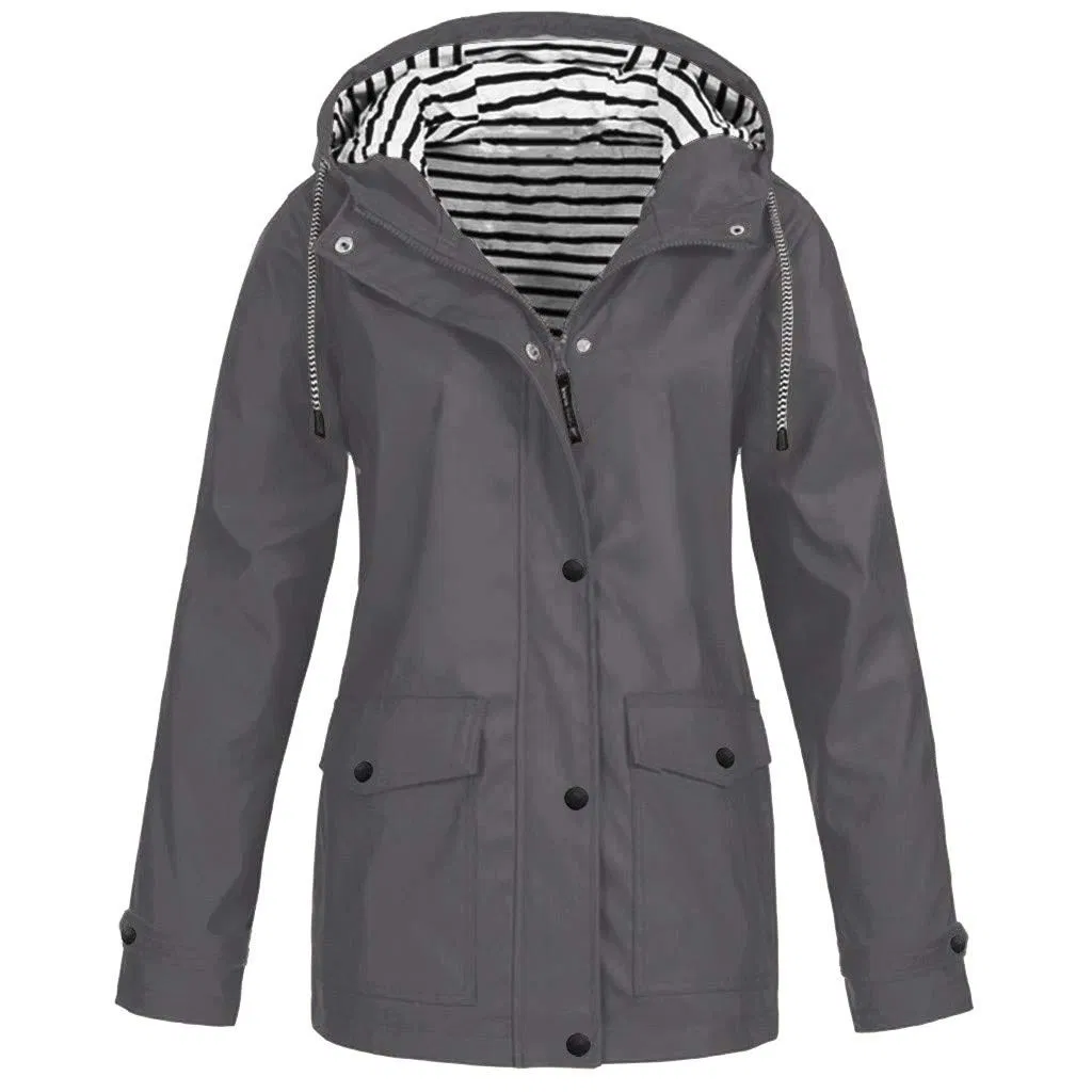 Fashionable Waterproof Windbreaker Jacket PU Raincoat Women's Outerwear