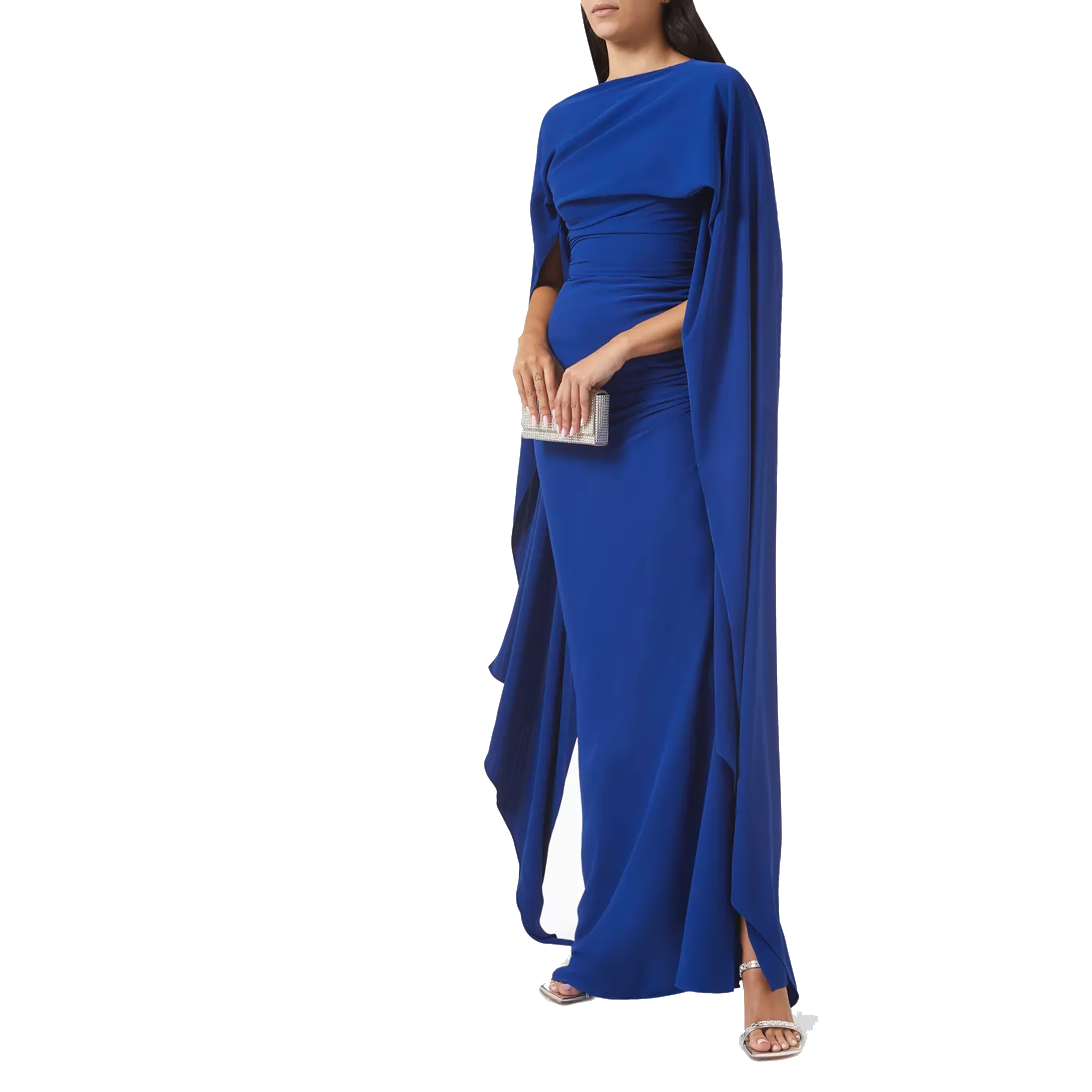 Elegant Cape - Sleeve Maxi Dress Women's Formal Evening Party Long Gown With Draped Design
