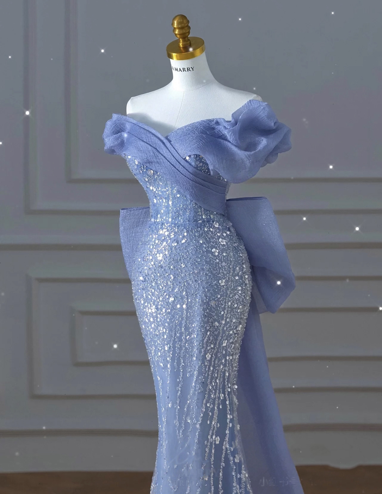 Luxury Women Light Blue Banquet Dress Wear Fishtail Dresses Mermaid Beading Skinny Party Evening Dresses