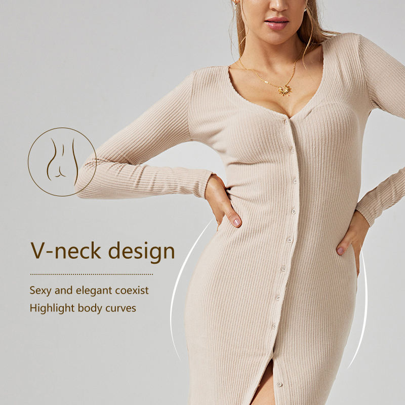 WCD102 Wholesale Custom Premium French Drawstring V-Neck Women's Casual Dresses