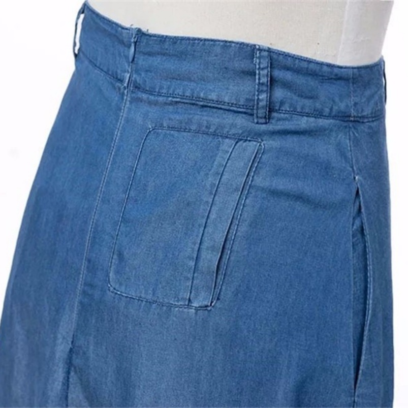 2021 European and American Fashion Plus Size Women's Latest Long A-Line Casual Denim Skirts with Pockets Natural Waist