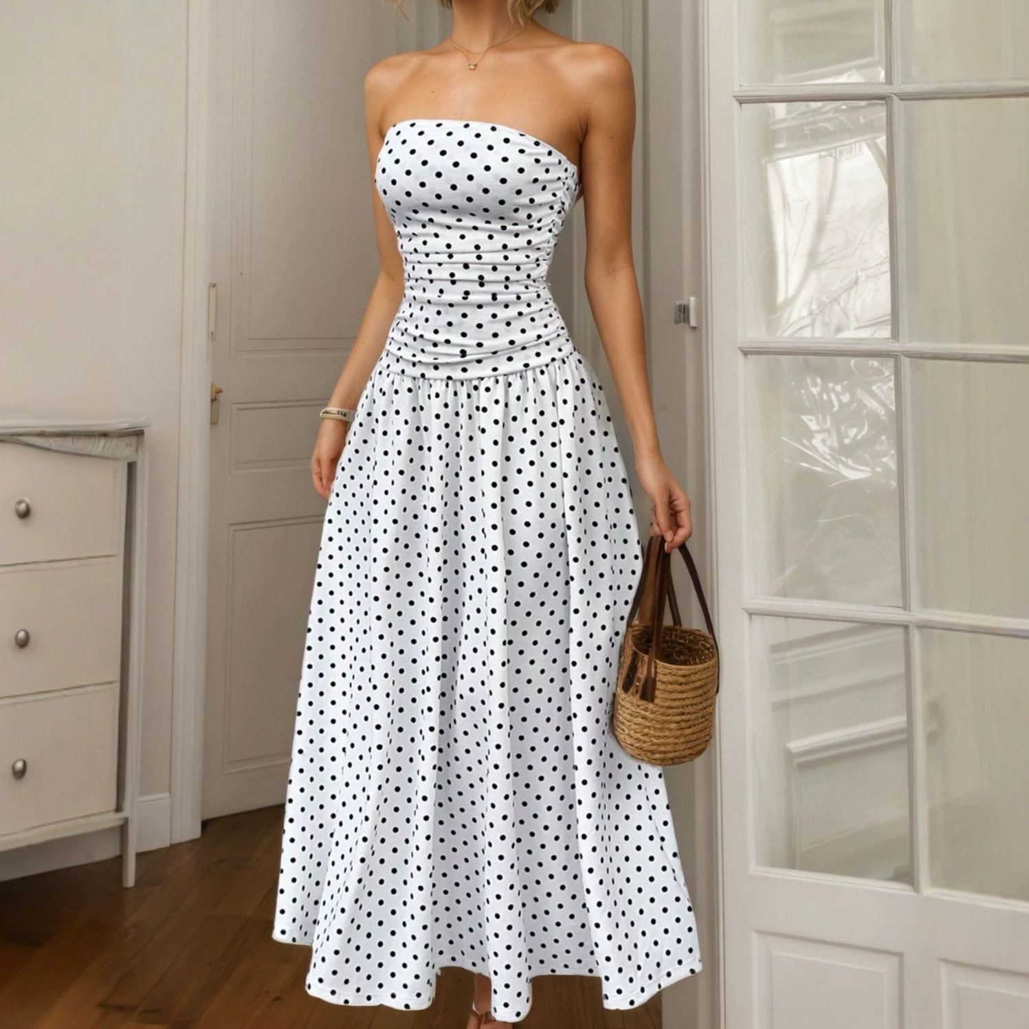 For European American 2026 Spring/Summer New Sexy Off-Shoulder Solid A-Line Natural Waist Maxi Knitted Hot Stamping Casual