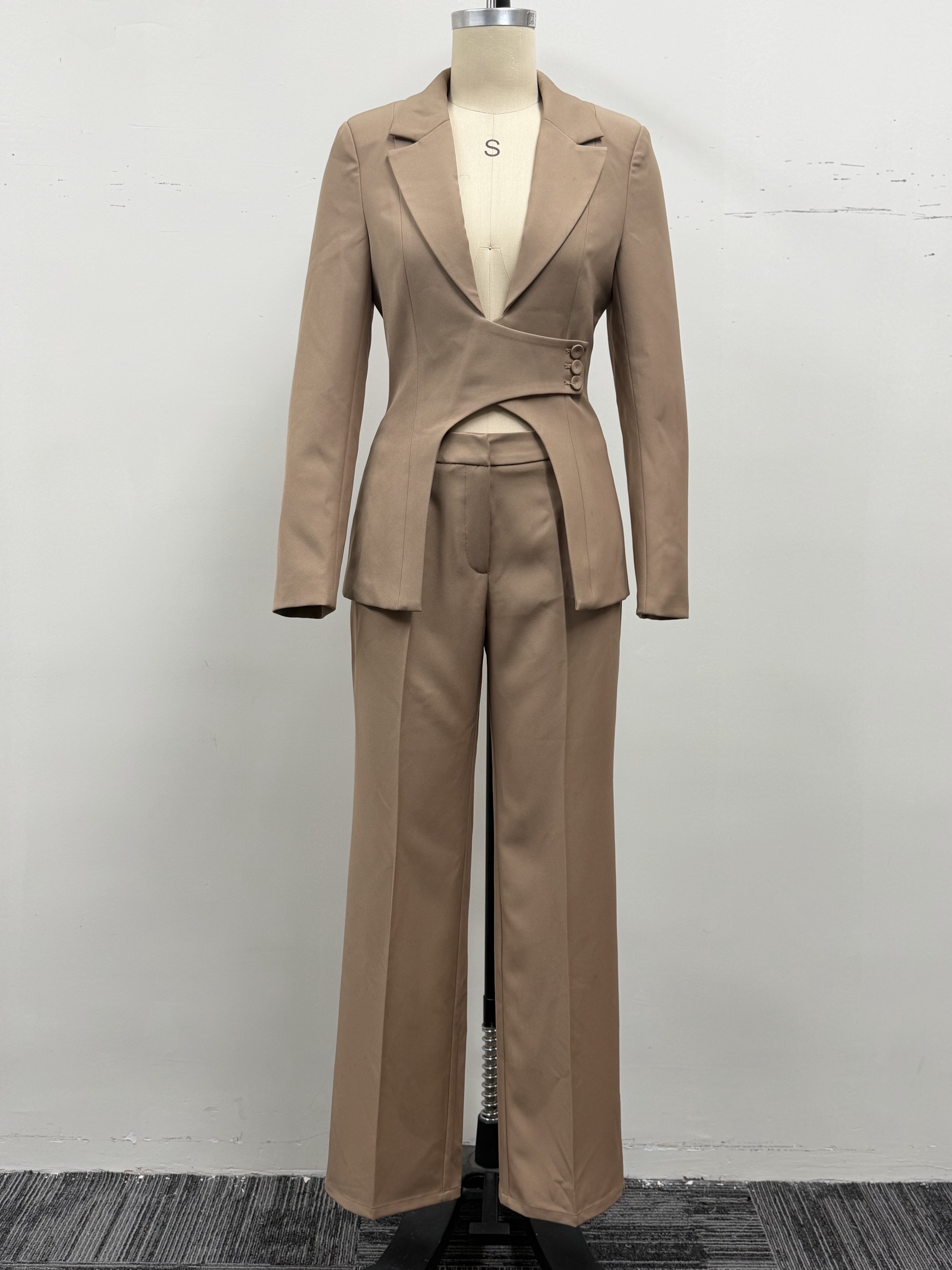 Women Suit Set 2 Piece High Waist Wide Leg Pants Asymmetric Blazer Office Lady Workwear Business Casual Outfit