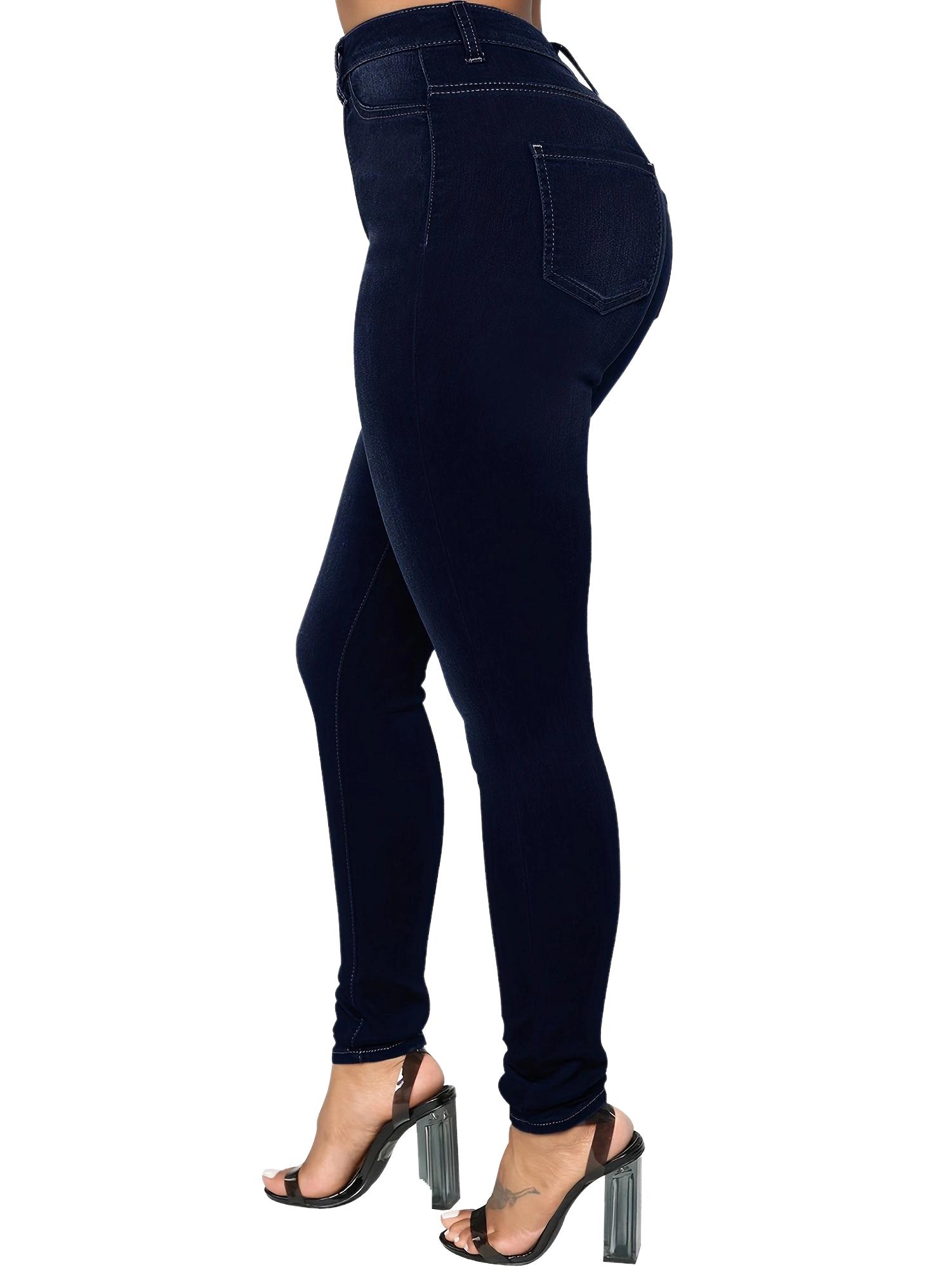 Women's Custom High Waist Elastic Stretch Skinny Jeans Solid Color Casual Pencil Pants Summer Wholesale Denim Trousers