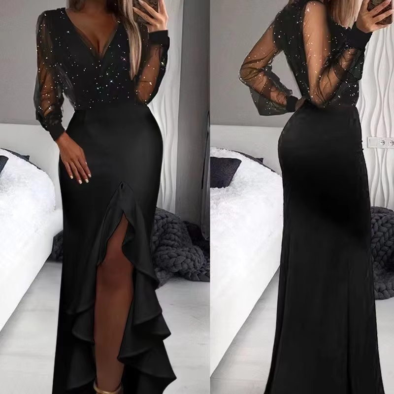 Women's Vintage A-Line Evening Prom Dresses Long Sleeves Natural Waist Anti-Static 100% Polyester for Parties Maxi Length OEM
