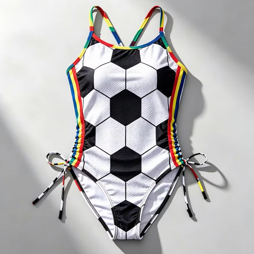 Solid One-Piece Swimsuit with Tank Top Cheeky Bottom Rainbow Trim Straps and Side Ties