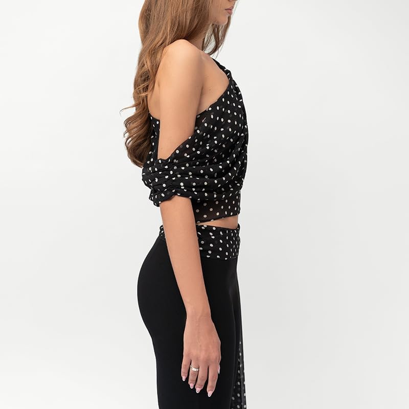 Custom 2026 Women's 2 Piece Set Mesh Polka Dot Top Pants Sleeveless Chiffon Sexy Club Wear Spring Summer Breathable