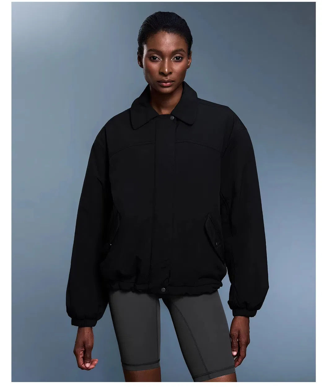 Women's Drawstring Hem Lightweight Lined Cotton-Padded Jacket Windproof Warm Loose-Fit Casual Style Outerwear with Lapel Collar