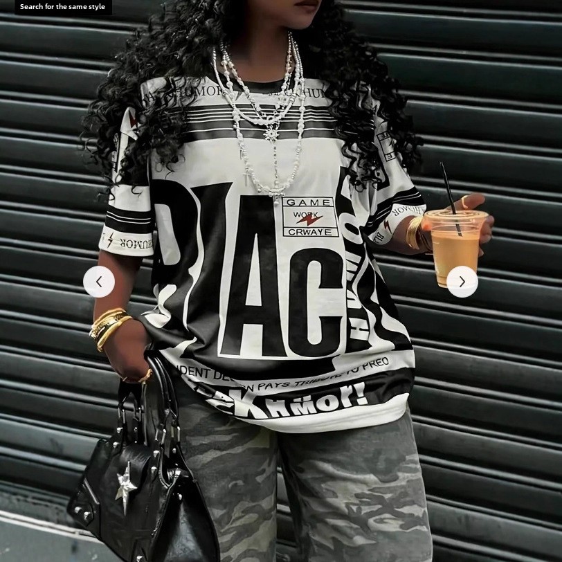 2026 Plus Size Standard Size Women's Clothing Cross-Border for European American Sports Casual Elegant Printed Crew Neck