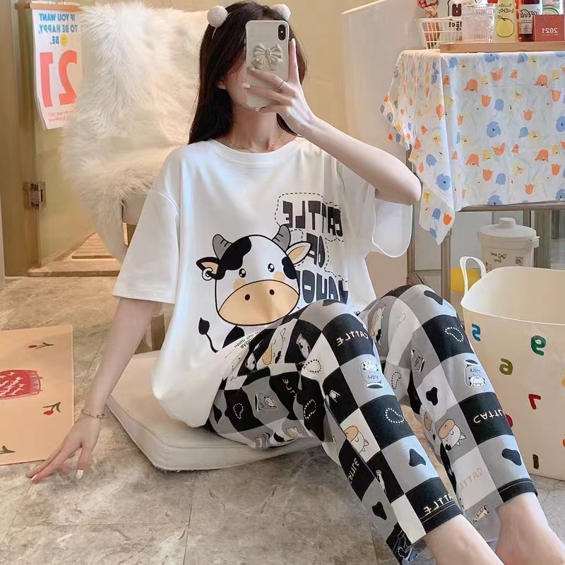 Wholesale Summer Women's Pajamas Large Size Home Wear 2 Piece Milk Silk Casual Loose Sleepwear