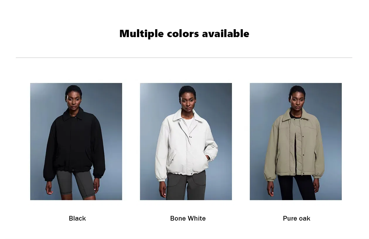 Women's Drawstring Hem Lightweight Lined Cotton-Padded Jacket Windproof Warm Loose-Fit Casual Style Outerwear with Lapel Collar