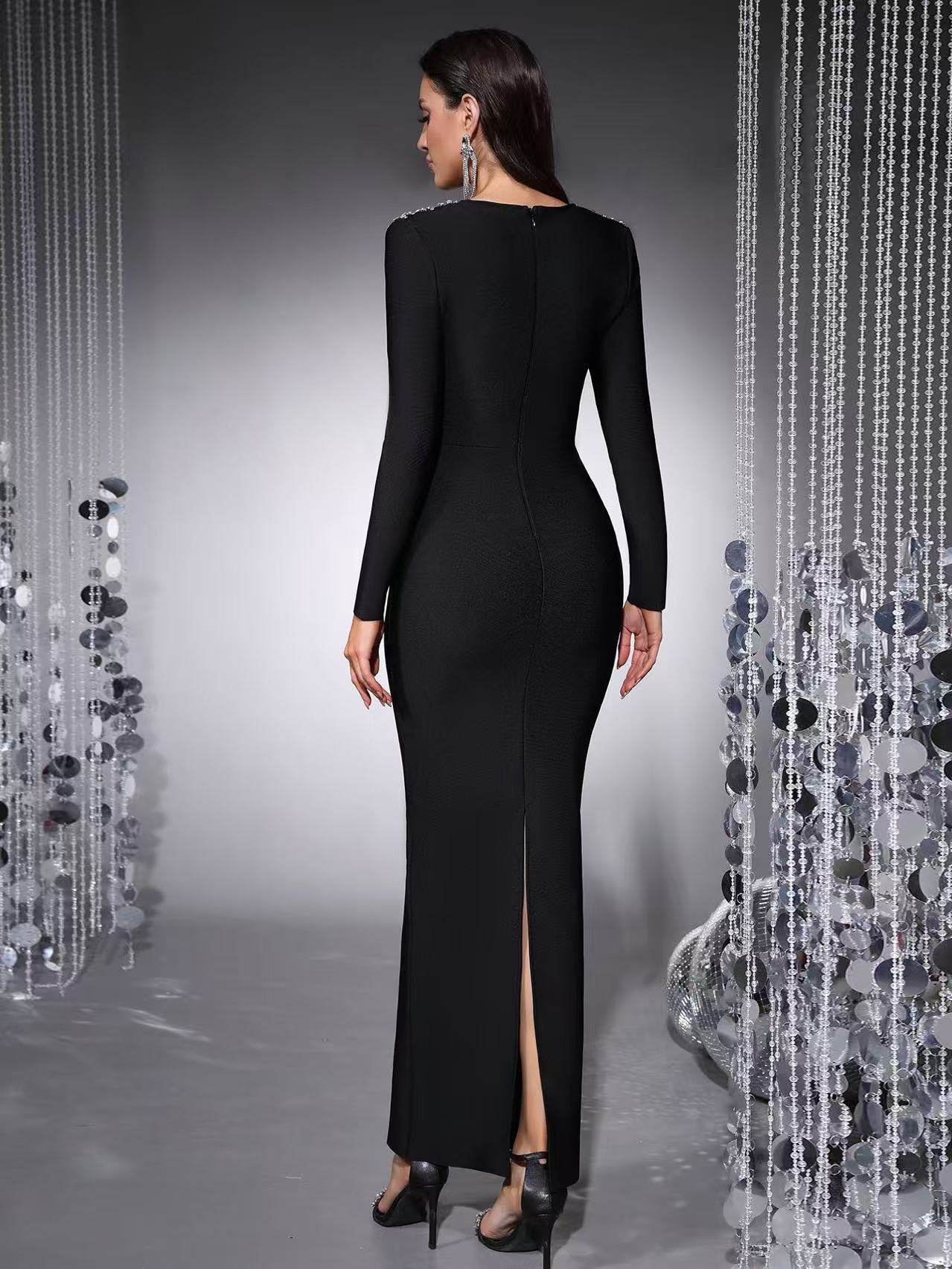 OEM Factory Customized Bandage Black High Quality Chic Glamorous Formal Dresses Women Long Bodycon Evening Dress