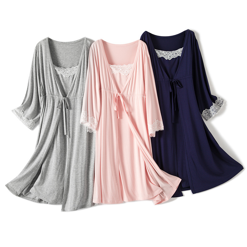 2026 Spring Autumn New Lace Modal Maternity Pajamas Fashionable Nursing Nightgown Set Princess Dress Postpartum Clothing 2003