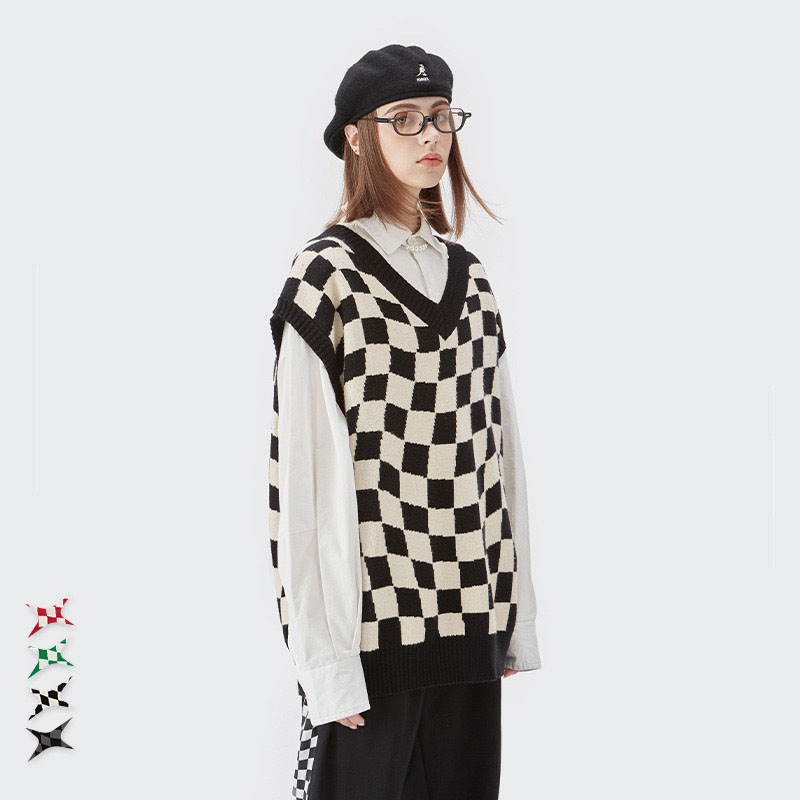 Geometric Sleeveless Male Pullover Tops Fashion V Neck Sweater Vest Manufacture Jacquard Knitted Sweater Unisex Sweaters