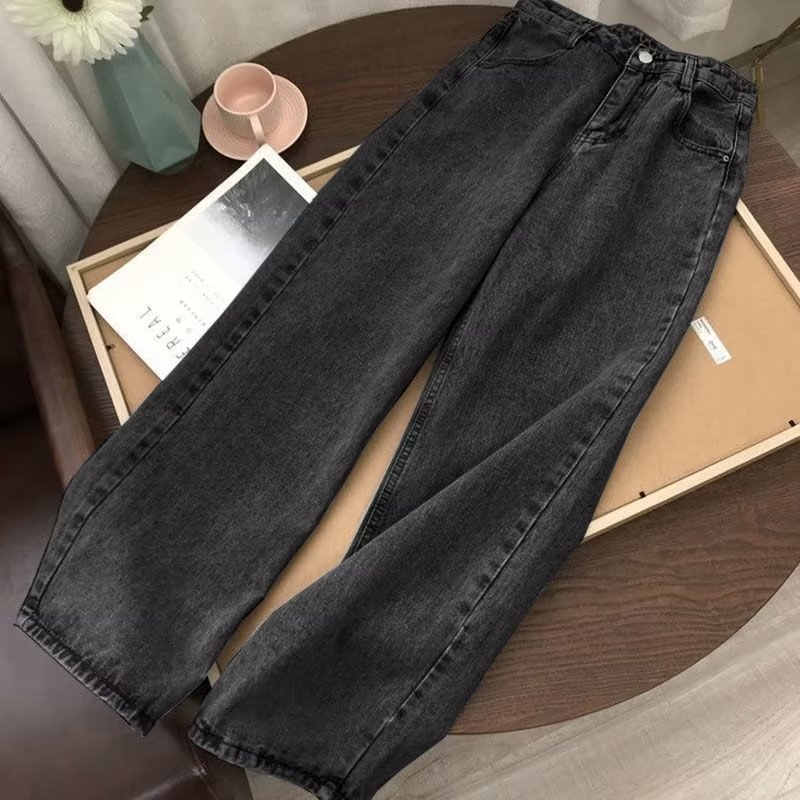 Straight High Waist Jeans for Female Students New Korean Style Loose Retro Wide Leg Pants