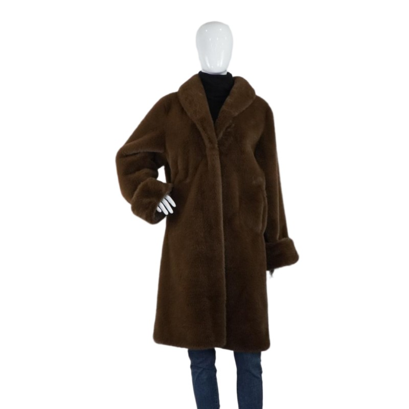Chic Blue and Silver Fox-Simulated Women's Outerwear Jacket
