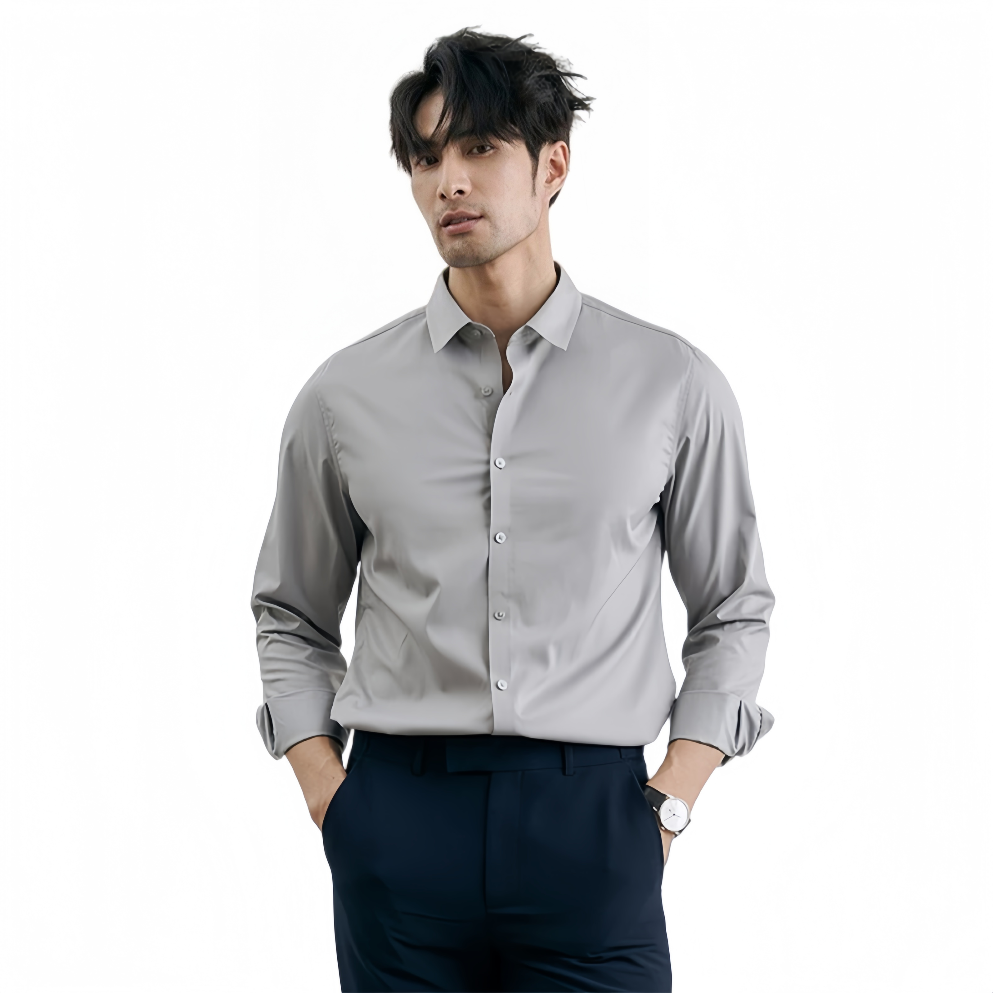 Mens Stretch Wrinkle Resistant Long Sleeve Business Shirt Comfortable Breathable Office Workwear for All Seasons