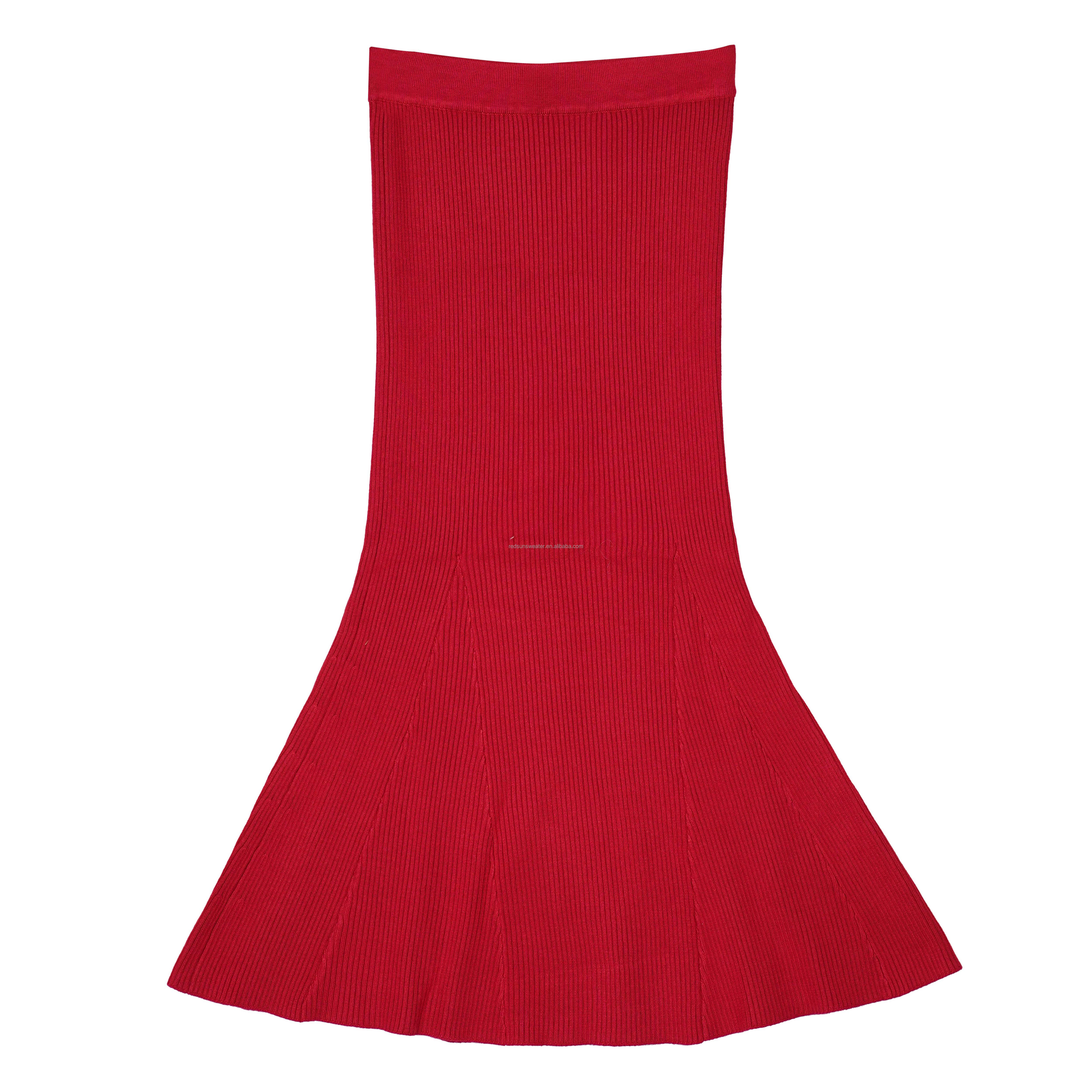 Women's Customized Spring/Summer Fashion Computer Knitted Mid Waist Solid Color Sweater Skirt