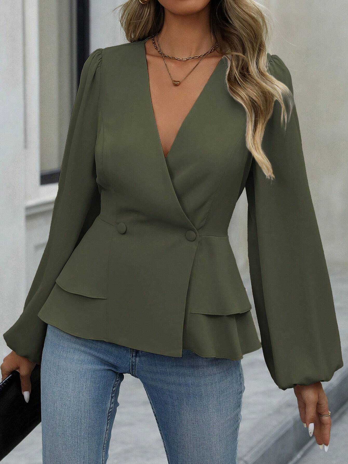 Spring Autumn Fashionable Women's Daily Shirt Long Sleeve Blouses Casual V Neck Tops