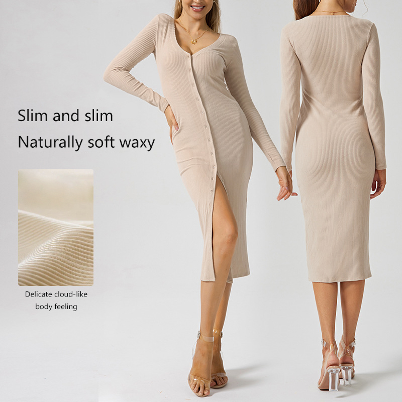 WCD102 Wholesale Custom Premium French Drawstring V-Neck Women's Casual Dresses