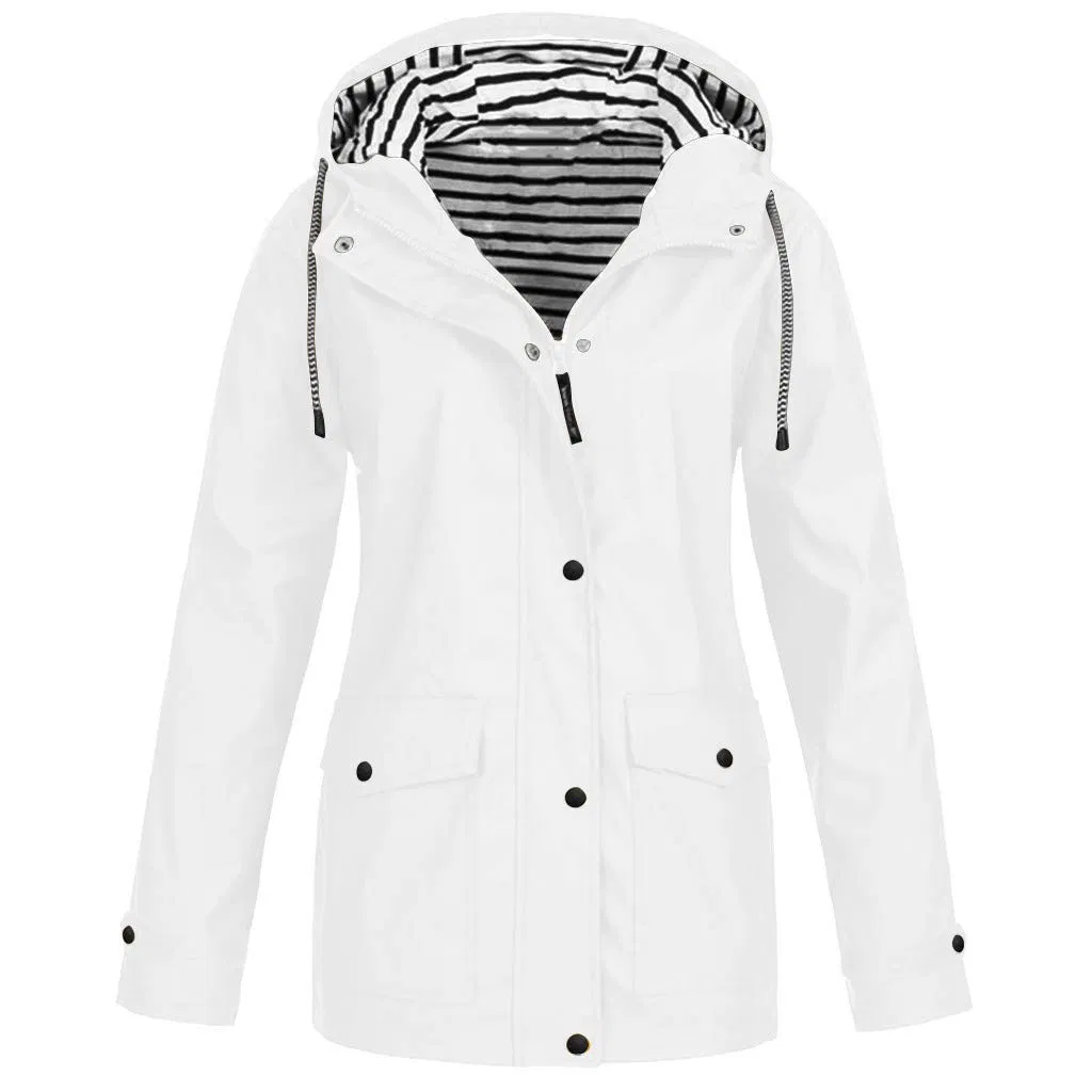 Fashionable Waterproof Windbreaker Jacket PU Raincoat Women's Outerwear