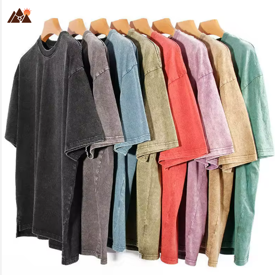 OEM Retro 100% Cotton Heavyweight Mens Oversized Tshirt 250GSM Tee Logo T-shirt Stone Acid Washed Vintage Custom T Shirt